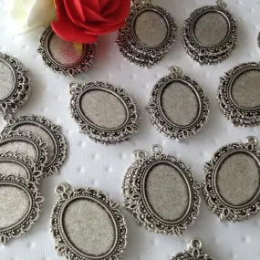 10 supports cabochons pendentifs oval argenté 40x28 mm
