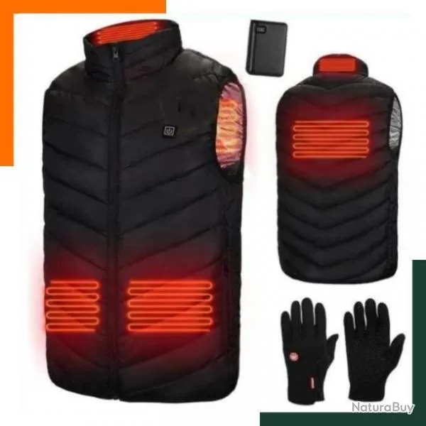 A SAISIR Gilet chauffant 4 zones - 3 modes de chauffe + Gants d'hiver + Batterie légère rechargeable