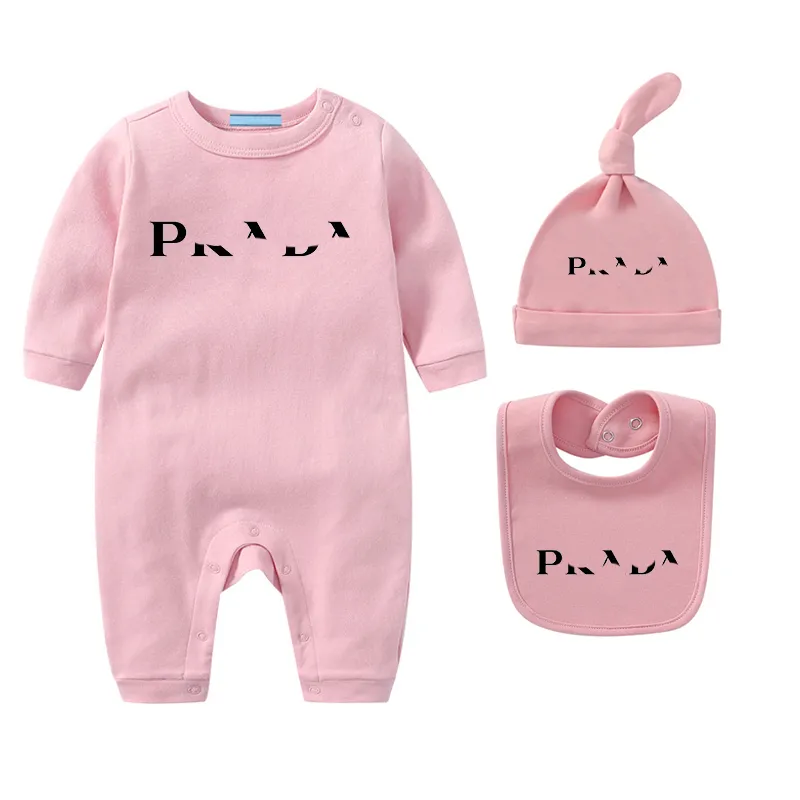 Baby Rompers Ensembles De Vêtements Nouveau Né Body Pour Bébé Avec Bonnet Bavoir Bébé 100% Coton Barboteuse Enfants Onesies Comb