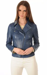 Blouson agneau bleu denim Giorgio & Mario - La Canadienne - Blousons Cuir Bleu