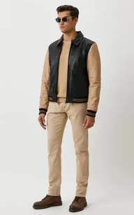 Blouson bomber cuir Bear noir beige Serge Pariente - La Canadienne - Blousons Cuir Noir