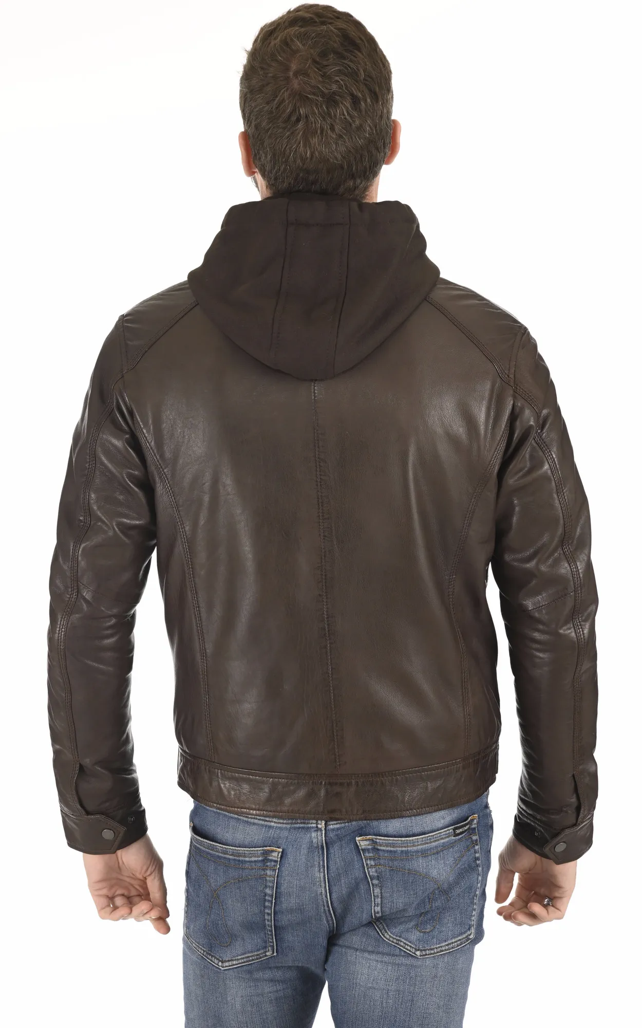 Blouson cuir Erico Hood chocolat Serge Pariente - La Canadienne - Blousons Cuir Chocolat