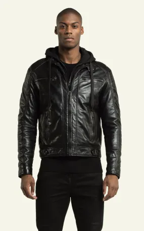 Blouson cuir Erico Hood noir Serge Pariente - La Canadienne - Blousons Cuir Noir