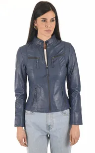 Blouson Cuir Femme Bleu La Canadienne - La Canadienne - Blousons Cuir Bleu Foncé