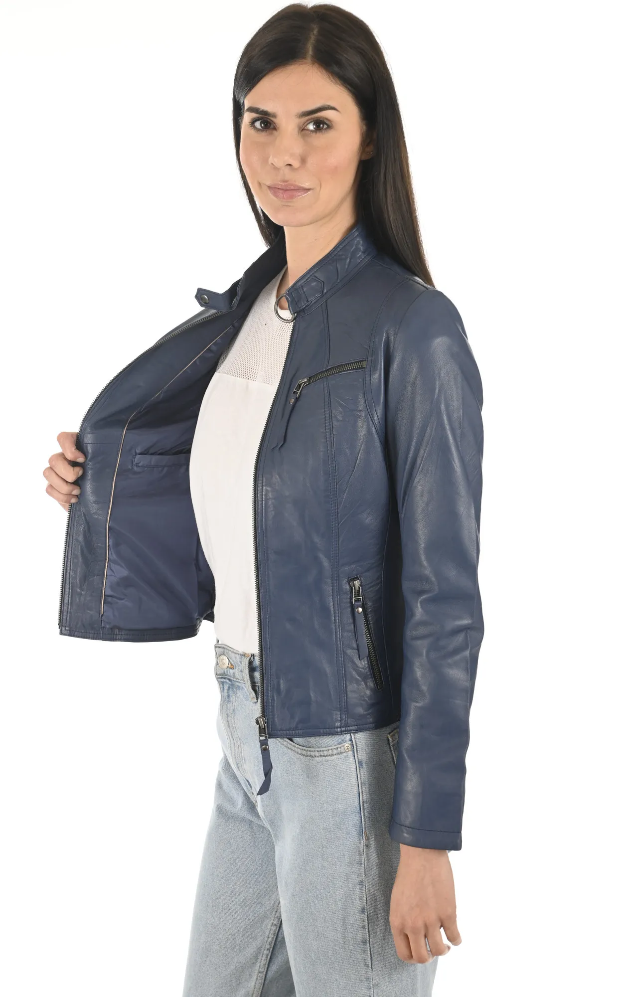 Blouson Cuir Femme Bleu La Canadienne - La Canadienne - Blousons Cuir Bleu Foncé