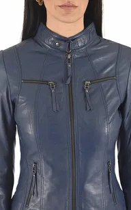 Blouson Cuir Femme Bleu La Canadienne - La Canadienne - Blousons Cuir Bleu Foncé