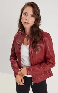 Blouson cuir Jodyta Red chili Rose Garden - La Canadienne - Blousons Cuir Rouge