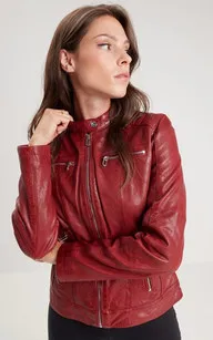 Blouson cuir Jodyta Red chili Rose Garden - La Canadienne - Blousons Cuir Rouge