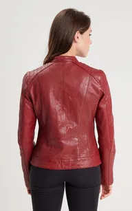 Blouson cuir Jodyta Red chili Rose Garden - La Canadienne - Blousons Cuir Rouge