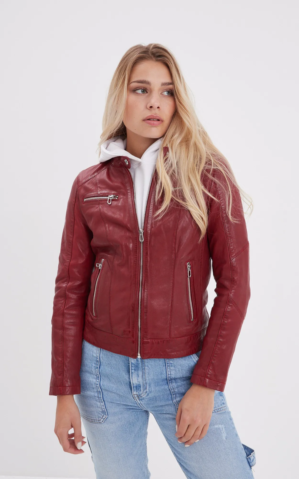 Blouson cuir Jolya rouge Rose Garden - La Canadienne - Blousons Cuir Rouge