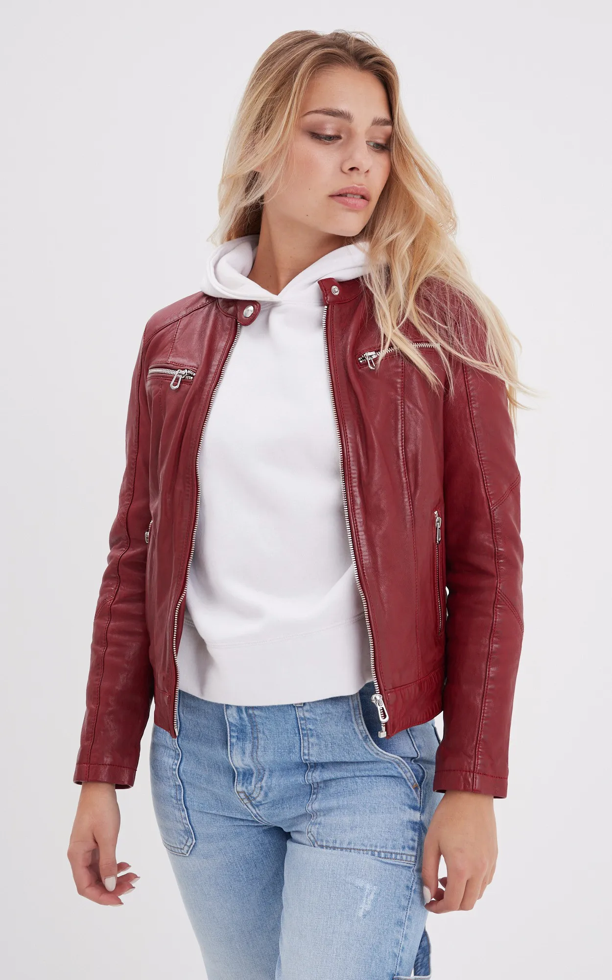 Blouson cuir Jolya rouge Rose Garden - La Canadienne - Blousons Cuir Rouge