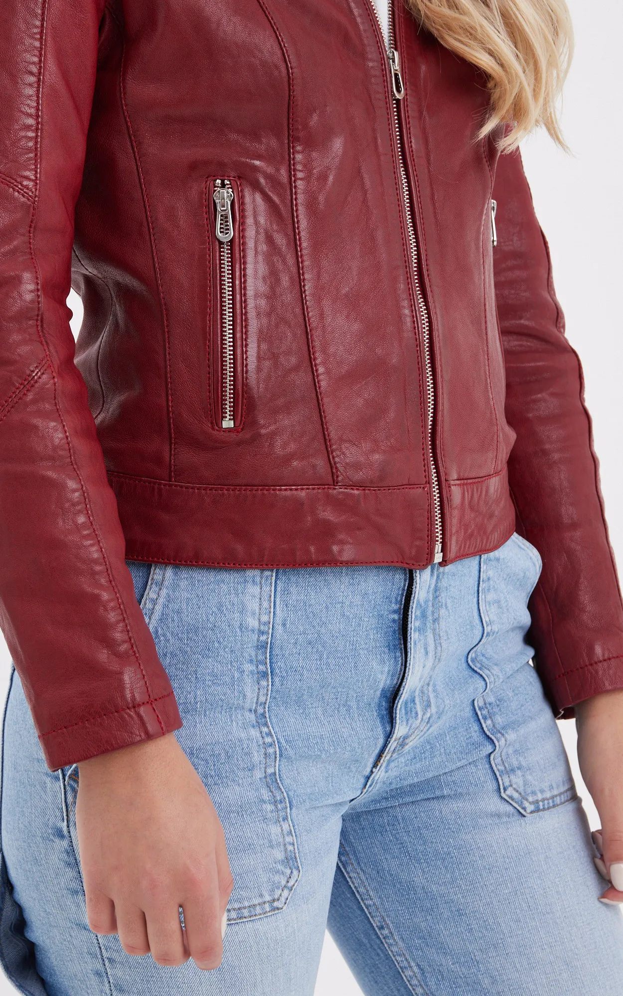 Blouson cuir Jolya rouge Rose Garden - La Canadienne - Blousons Cuir Rouge