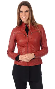 Blouson Cuir Rouge Femme La Canadienne - La Canadienne - Blousons Cuir Rouge