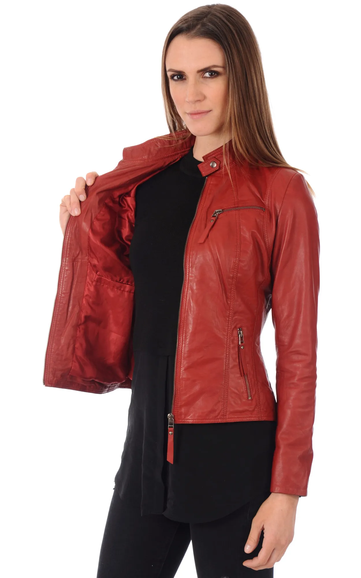 Blouson Cuir Rouge Femme La Canadienne - La Canadienne - Blousons Cuir Rouge