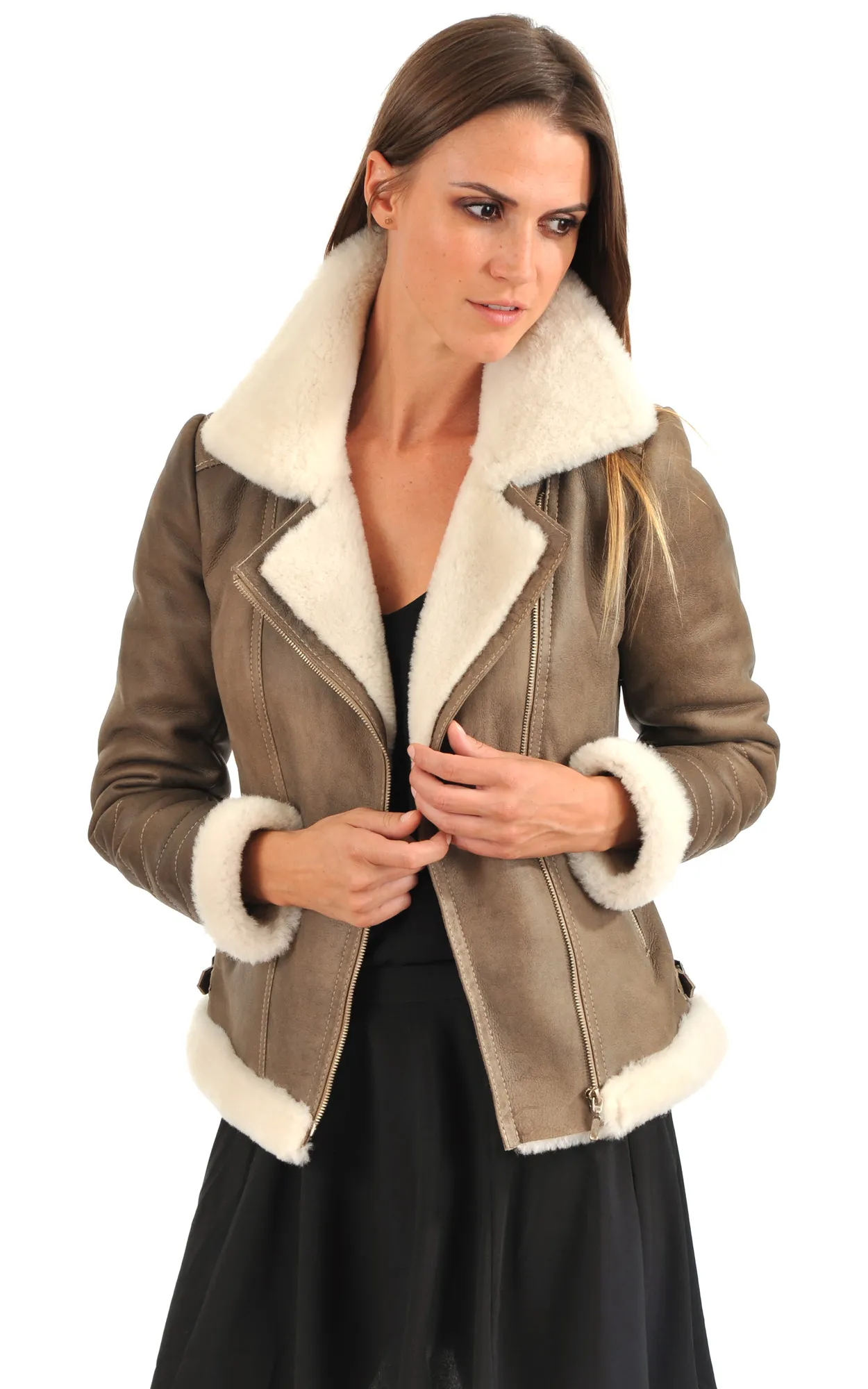 Blouson  en Merinos Style Perf' La Canadienne - La Canadienne - Blousons Peau Lainée Beige