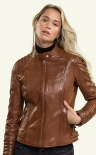 Blouson Motard Louise Cognac Serge Pariente - La Canadienne - Blousons Cuir Cognac