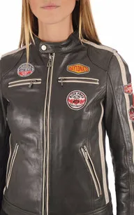 Blouson motard Olivera gris Rose Garden - La Canadienne - Blousons Cuir Gris Foncé