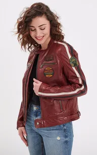 Blouson moto Wartbugy bordeaux Rose Garden - La Canadienne - Blousons Cuir Bordeaux