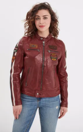 Blouson moto Wartbugy bordeaux Rose Garden - La Canadienne - Blousons Cuir Bordeaux