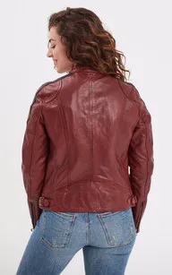 Blouson moto Wartbugy bordeaux Rose Garden - La Canadienne - Blousons Cuir Bordeaux