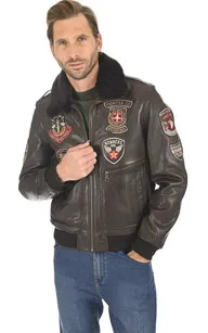 Blouson pilote Avia marron Redskins - La Canadienne - Blousons Cuir Marron