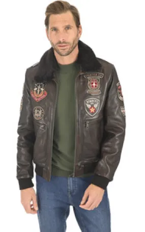 Blouson pilote Avia marron Redskins - La Canadienne - Blousons Cuir Marron