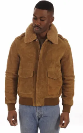 Blouson pilote cuir velours LC2410S Rust Schott - La Canadienne - Blousons Nubuck et Daim Camel