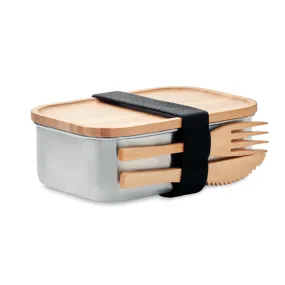 Boîte repas en inox et bambou - Pour entreprise - 600ml - SAVANNA - Vertlapub