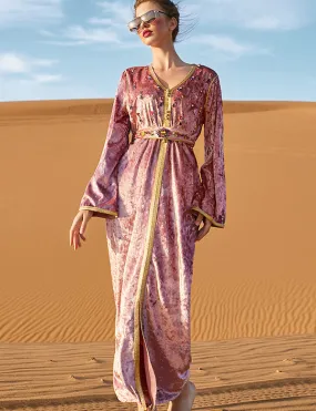 Caftan en Velours Rose à Strass