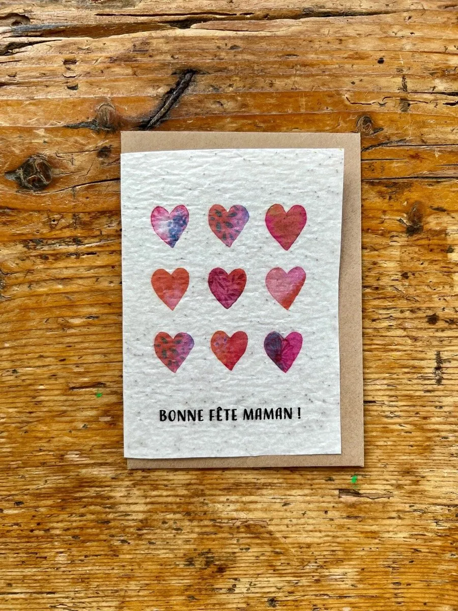 Carte ensemencée à planter - Bonne fête maman coeurs