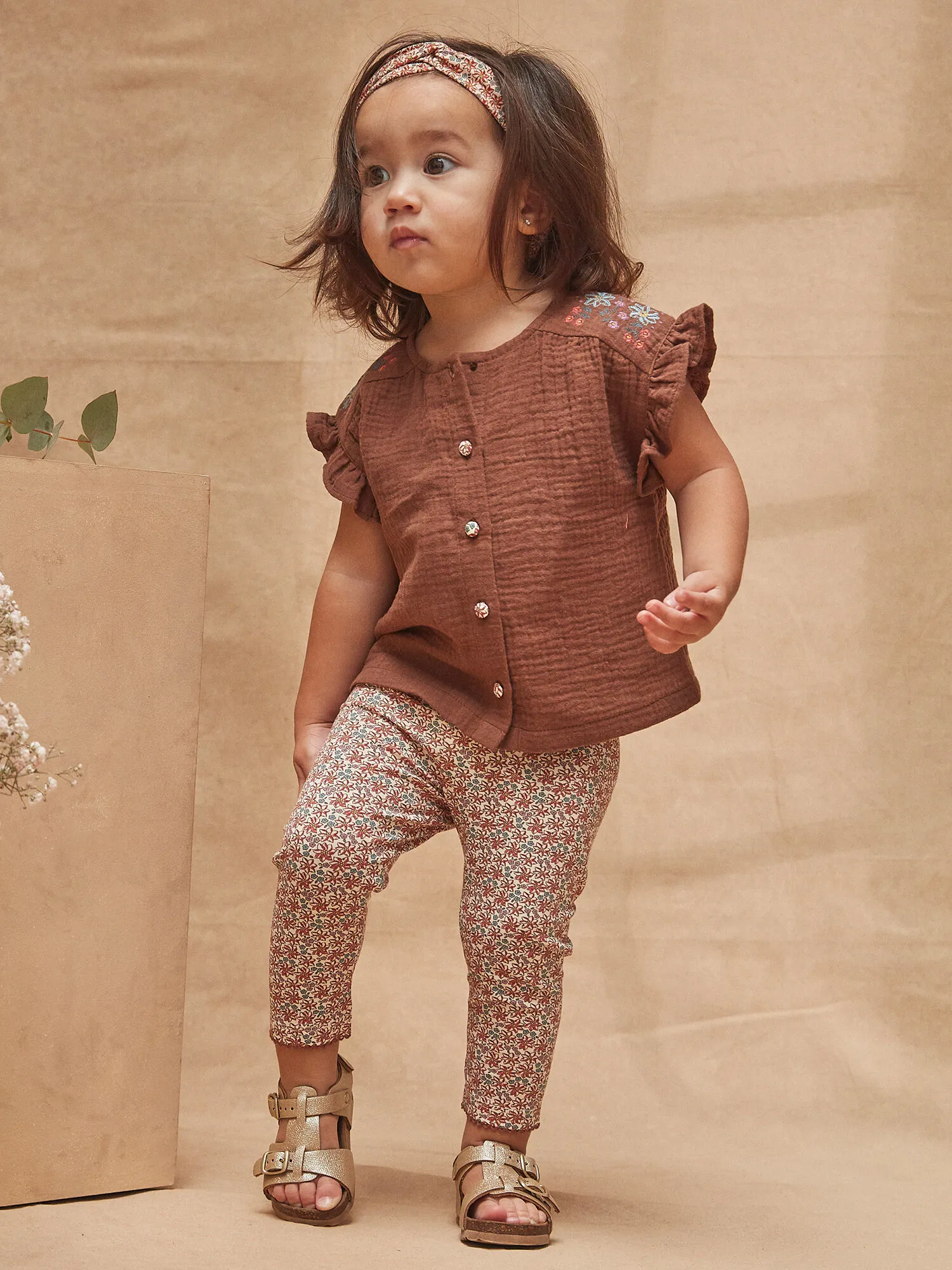 Chemisier fluide marron chocolat avec broderies