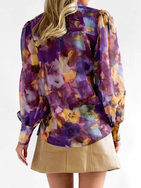 Chemisiers Femme Tie-Dye Col V Manches Longues
