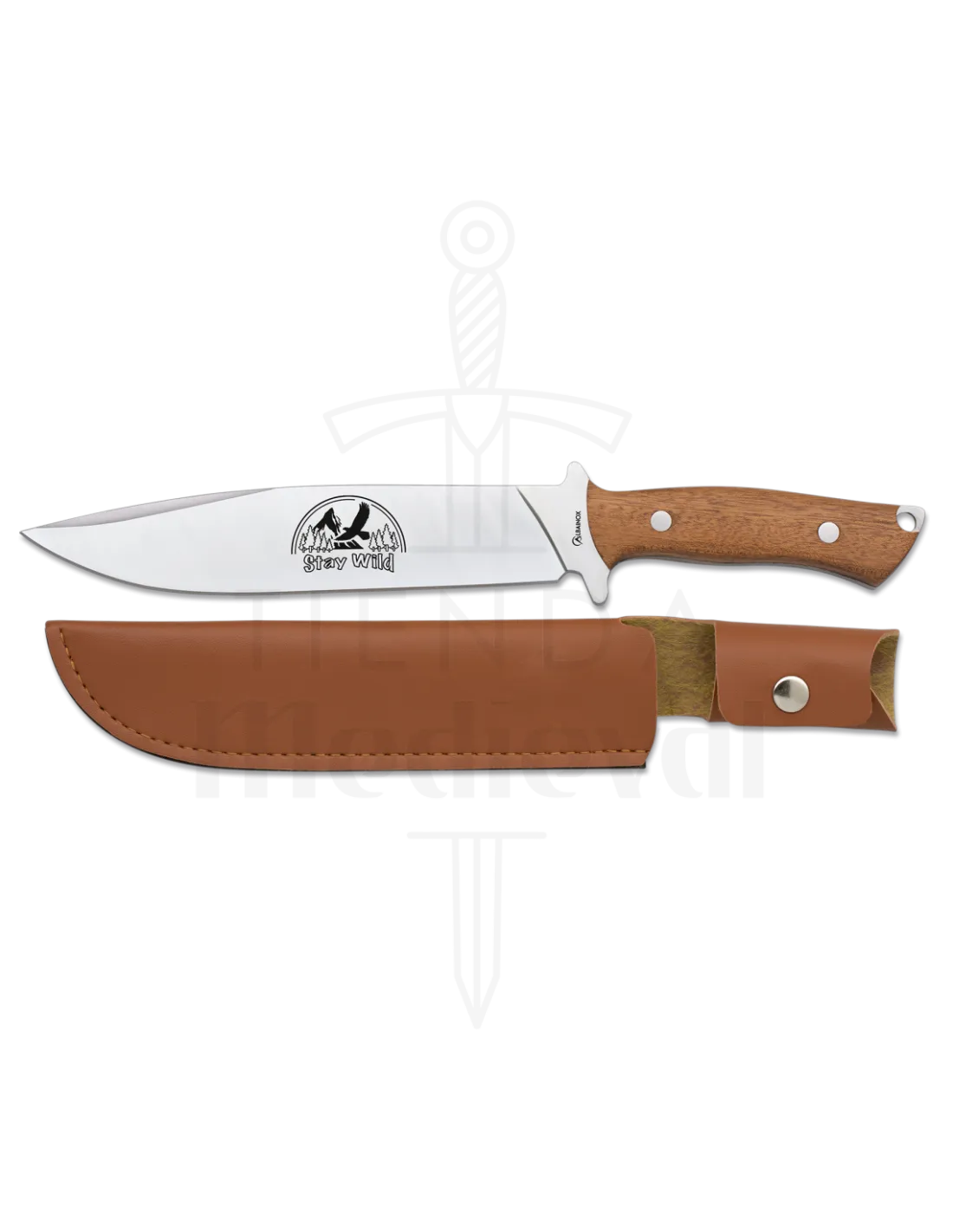 Couteau de chasse modèle Stay Wild avec étui en cuir (31cm.) ⚔️ Tienda-Medieval - ⚔️ Boutique-Epees