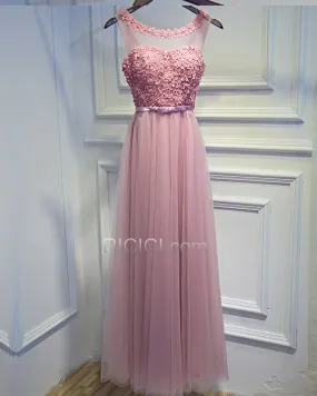 Empire Dos Nu Tulle Robe De Ceremonie Rose Poudré Longue Robe De Demoiselle D honneur Boheme Robes De Soirée