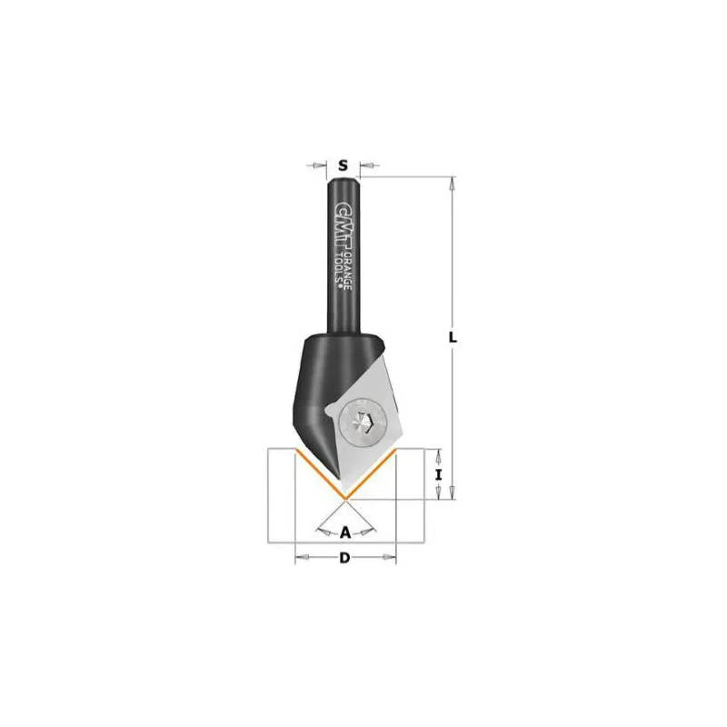 Fraise CMT à rainurer en V 90° à plaquettes - Diamètre 23 mm - Queue de 8 mm