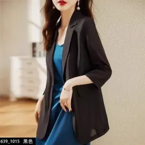 Importé - Ensemble Blazer Cardigan Femme Col Tailleur Deux Pièces En Soie