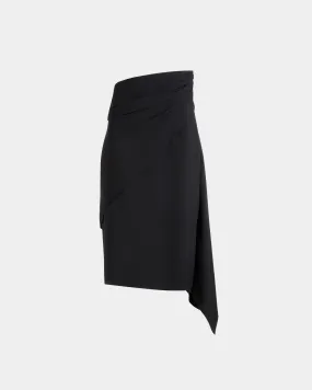 Jupe Midi Asymétrique En Crêpe Fluide Noir