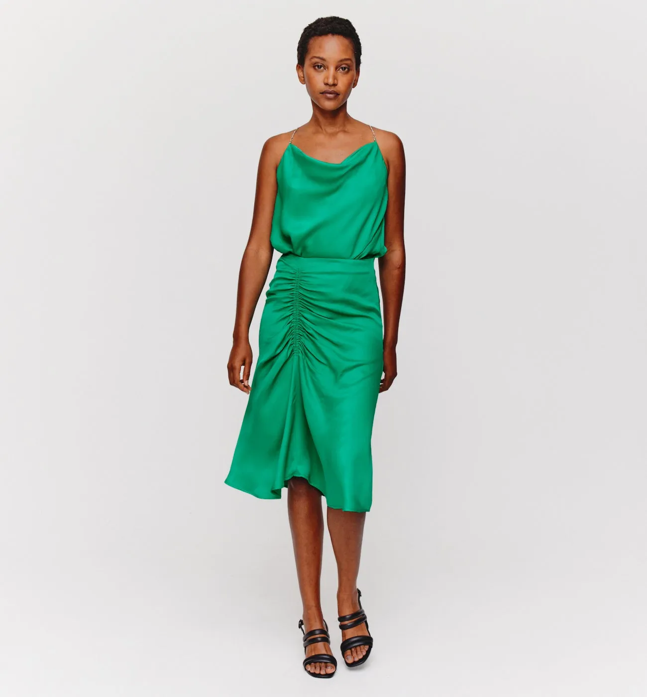 Jupe midi en satin Femme - Vert