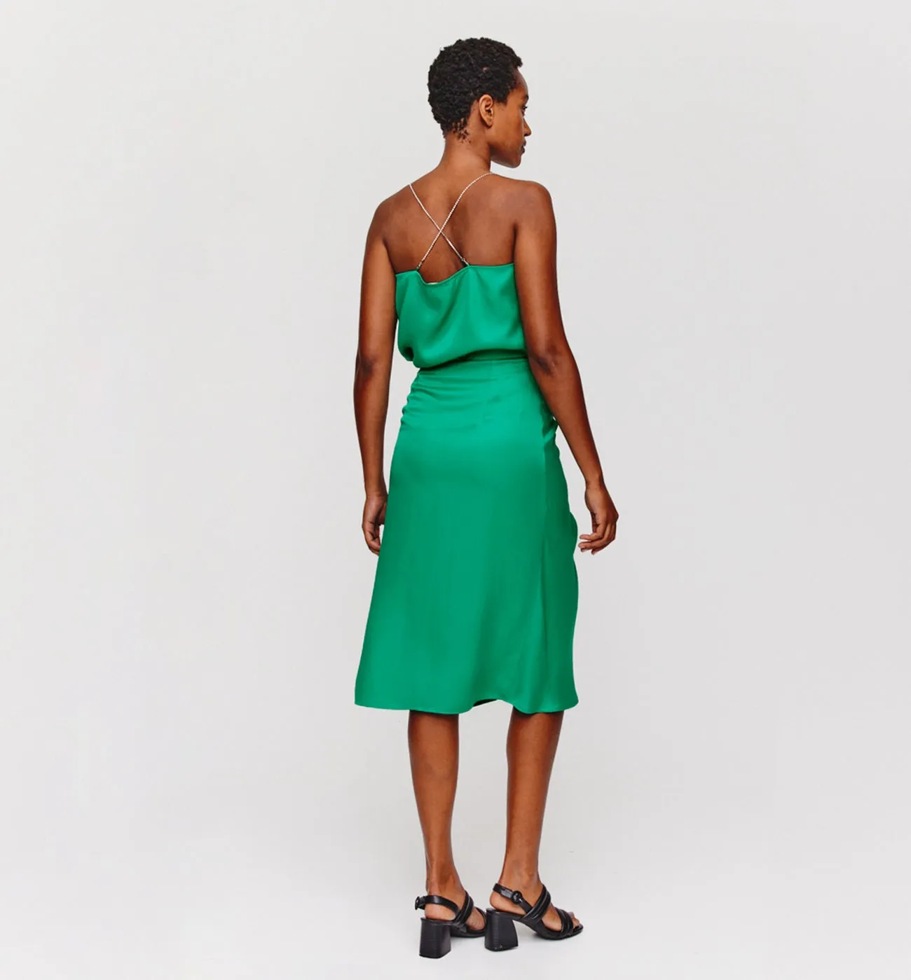 Jupe midi en satin Femme - Vert