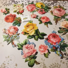 Lot 13 chromos découpis, roses. tags,embellissements, découpes papier. scrapbooking, carterie, loisirs créatifs.