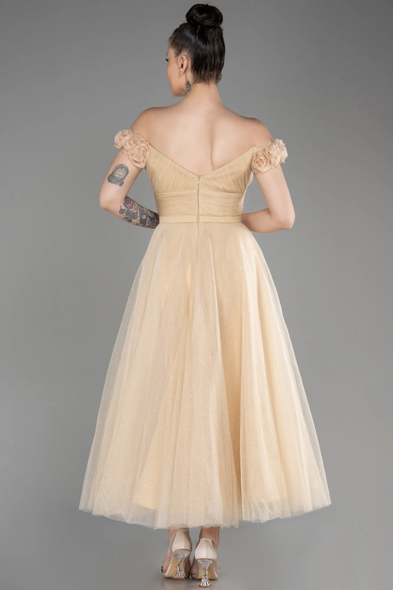 Robe de Cérémonie Midi Beige ABK2062