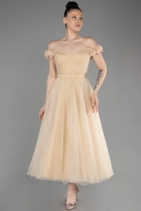 Robe de Cérémonie Midi Beige ABK2062