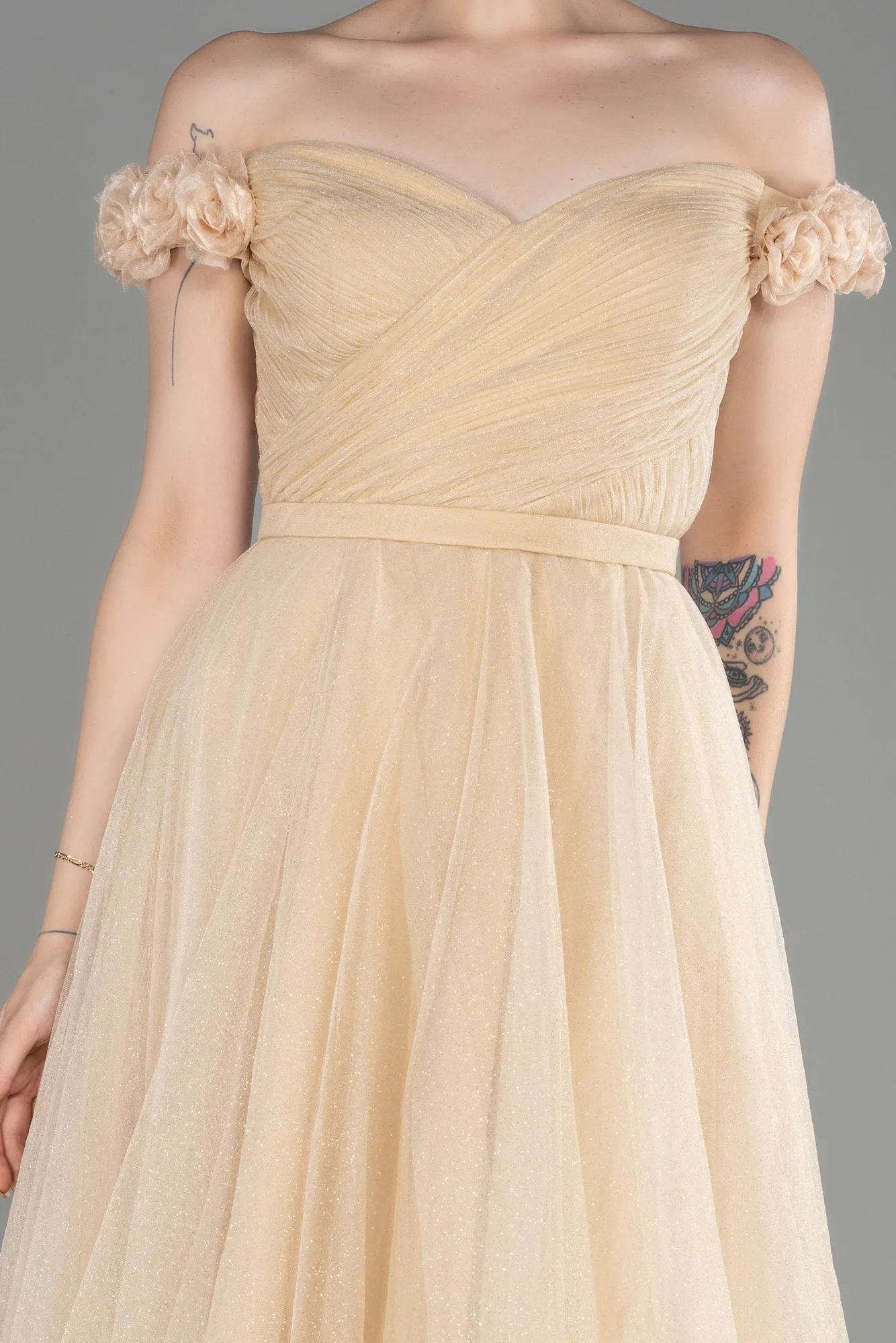 Robe de Cérémonie Midi Beige ABK2062