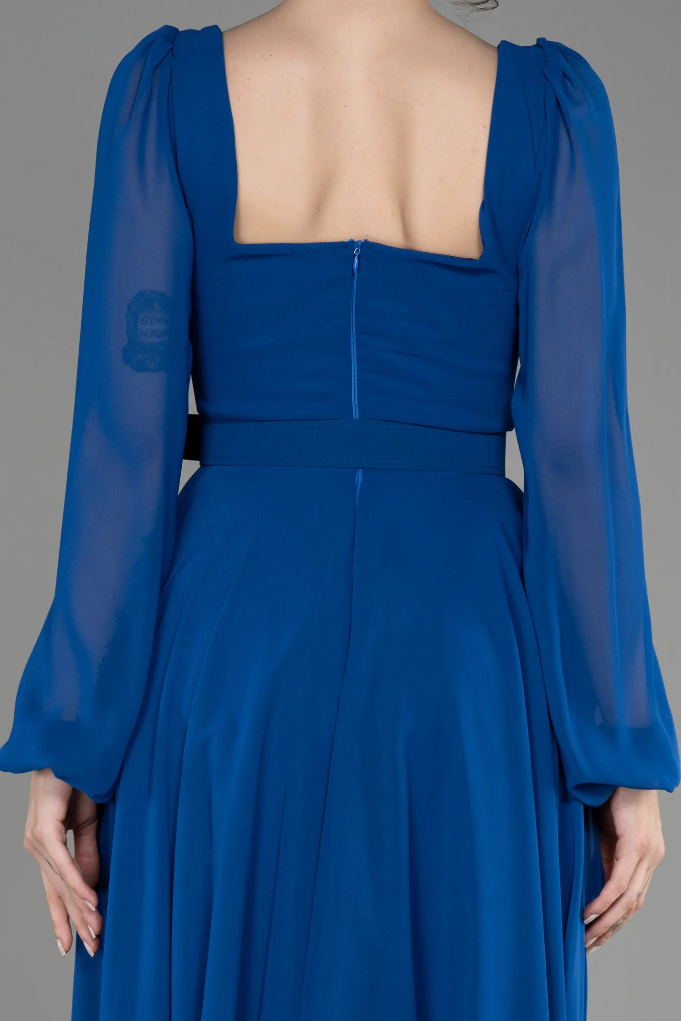 Robe de Cérémonie Midi Mousseline Bleu Saxe ABK2026