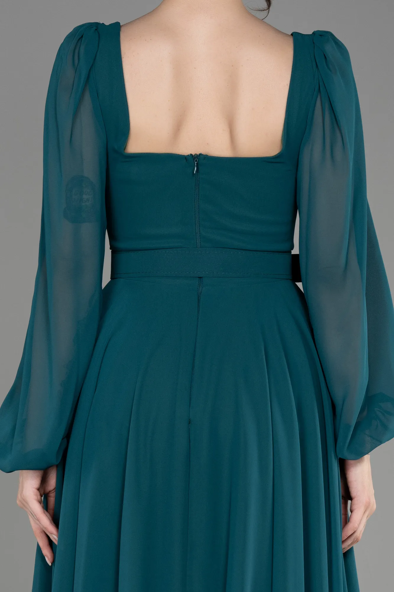 Robe de Cérémonie Midi Mousseline Bleu Saxe ABK2026