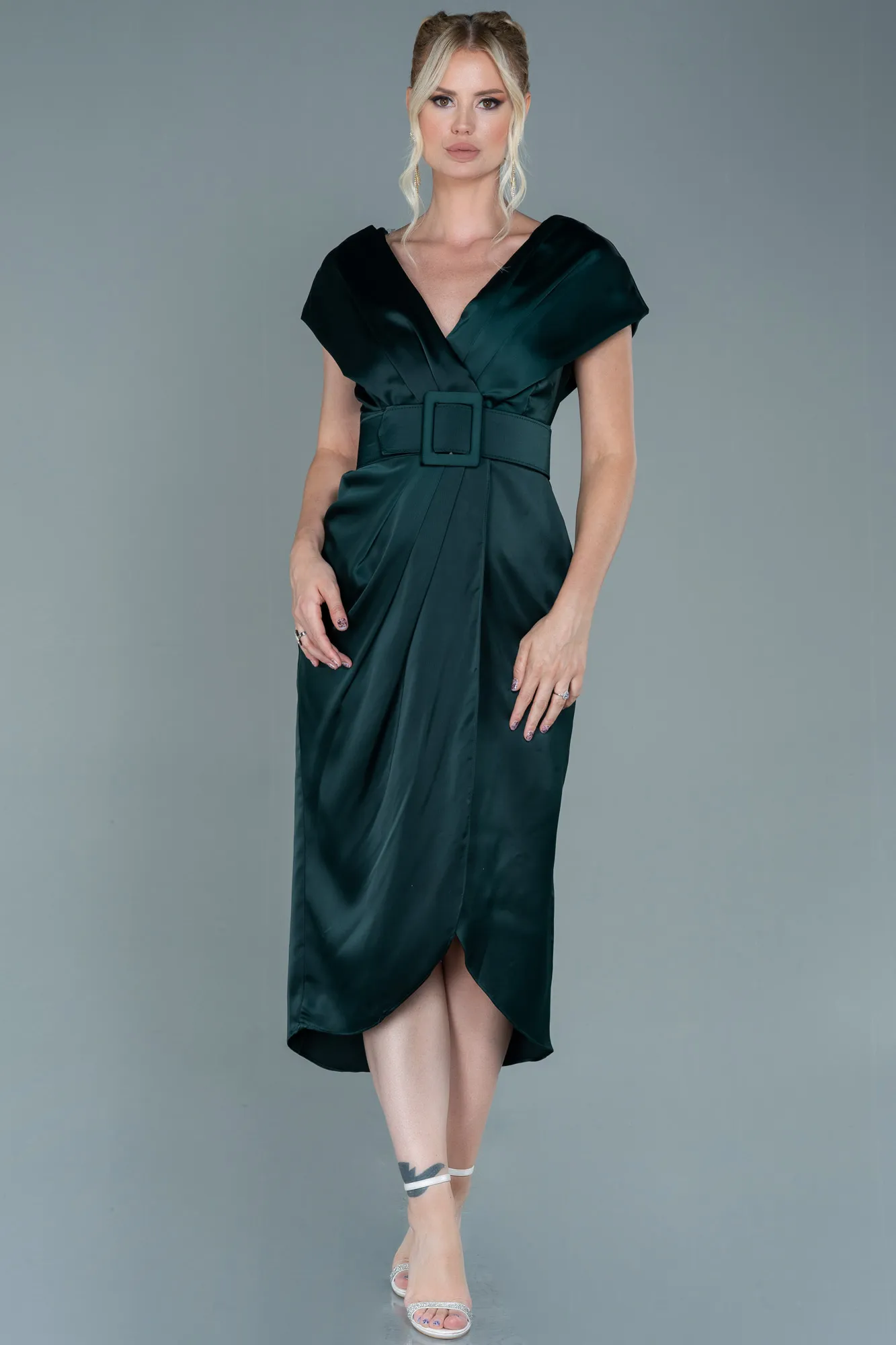 Robe de Cérémonie Midi Satin Pistache vert ABK1888