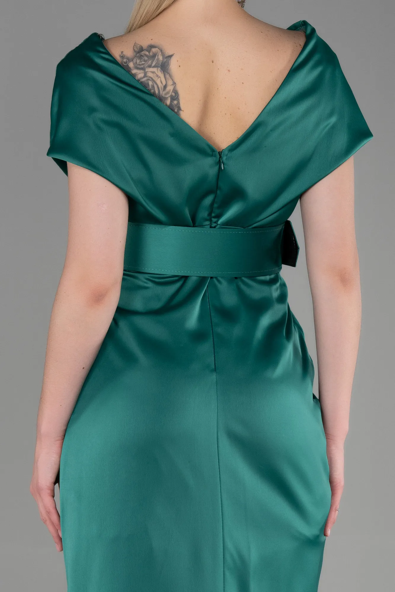 Robe de Cérémonie Midi Satin Pistache vert ABK1888