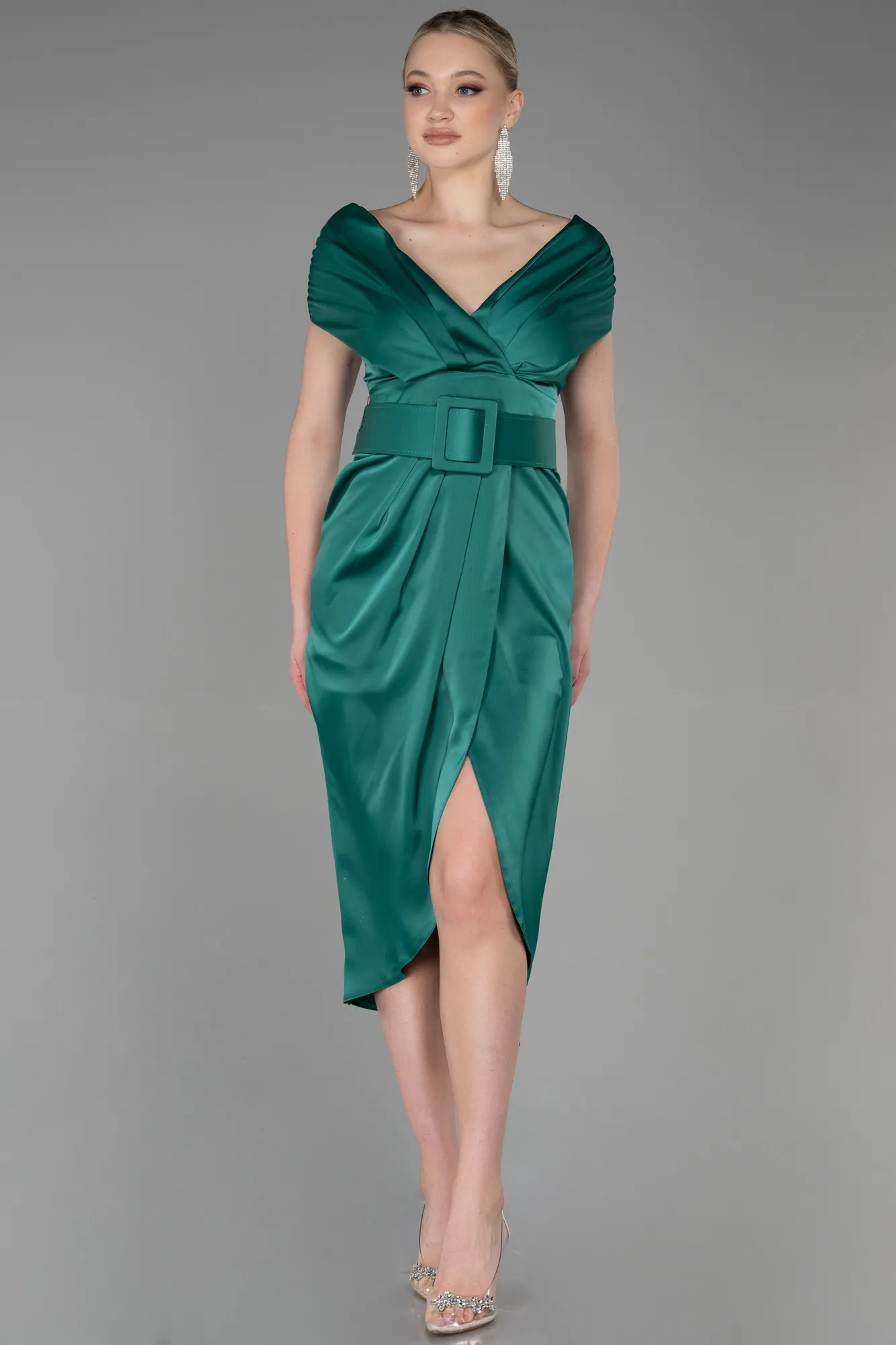 Robe de Cérémonie Midi Satin Pistache vert ABK1888