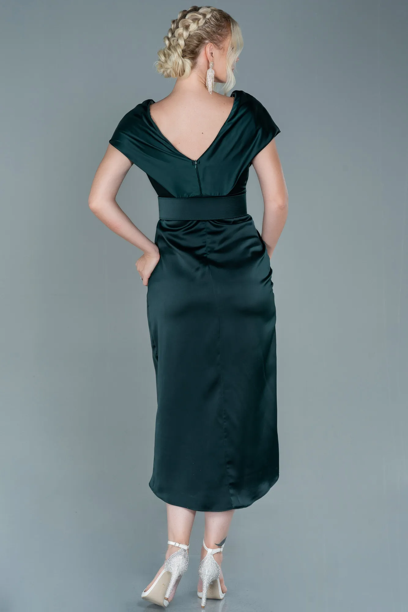 Robe de Cérémonie Midi Satin Pistache vert ABK1888