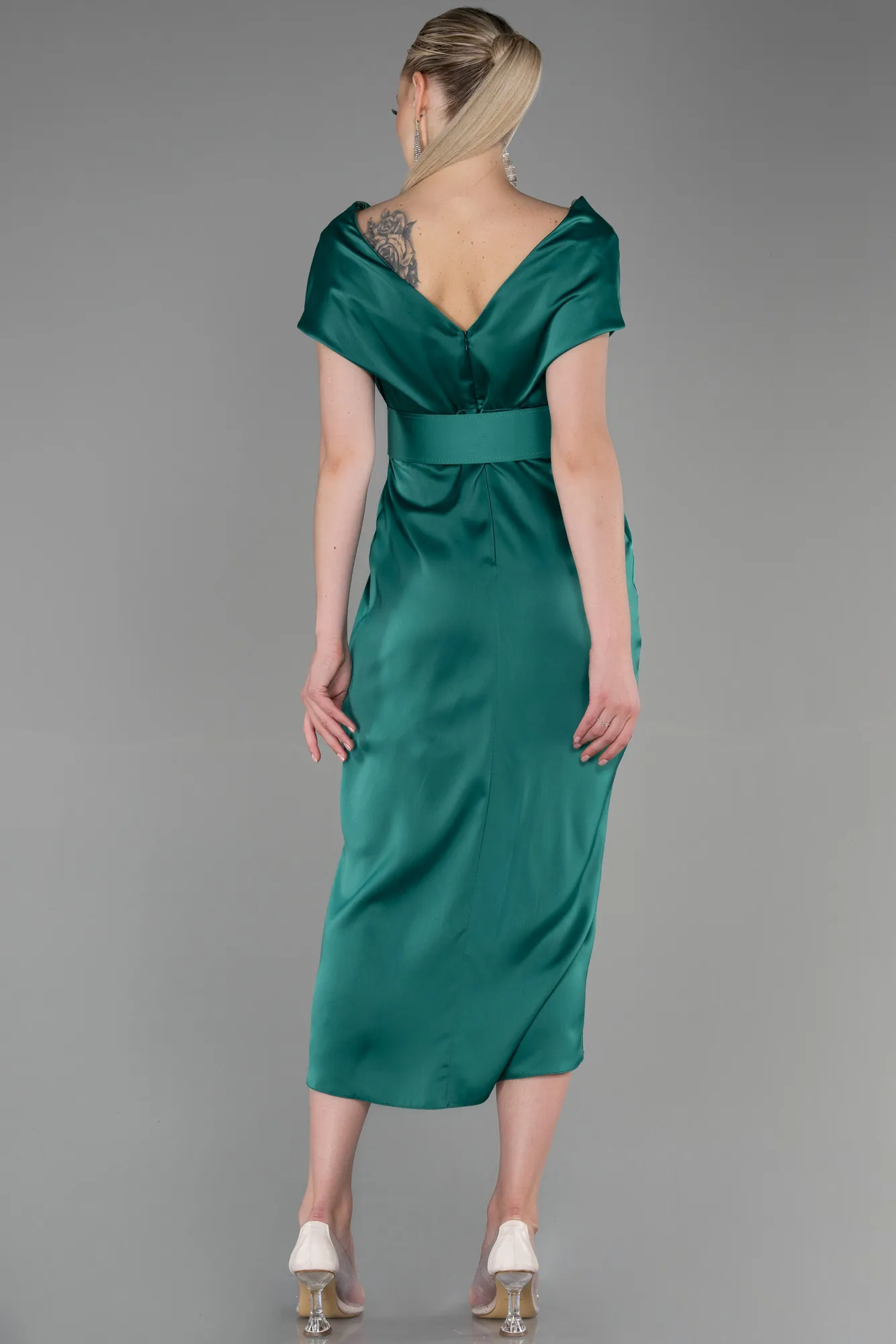 Robe de Cérémonie Midi Satin Pistache vert ABK1888